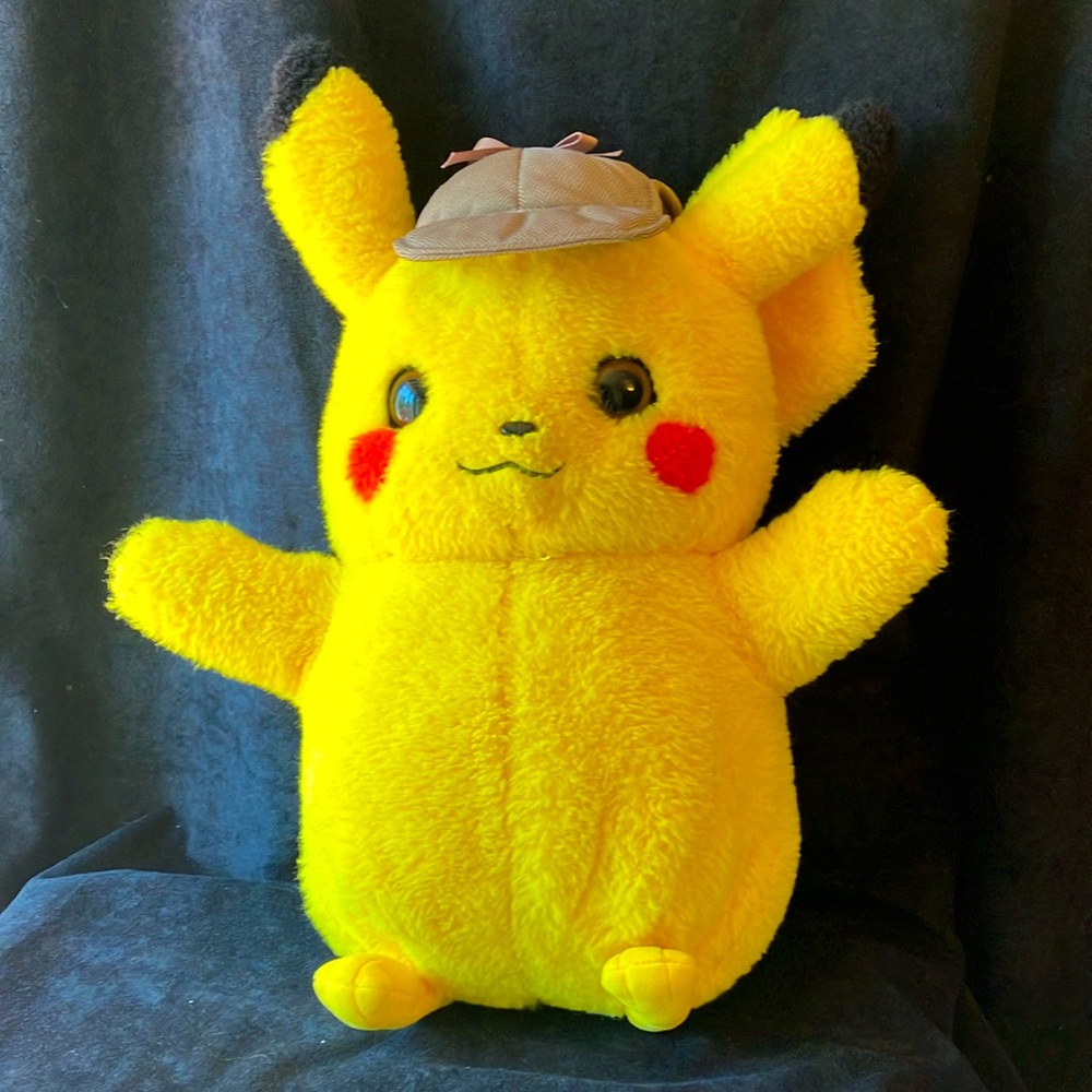 Pokemon Detective Pikachu 16” Plush Stuffed Animal doll With Cap Hat 2019